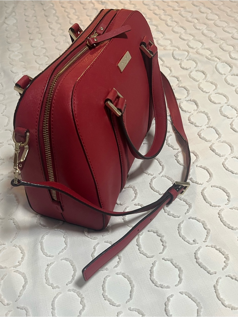 Kate Spade Red Saffiano Dome Satchel with Crossbody Strap - Picture 3 of 7